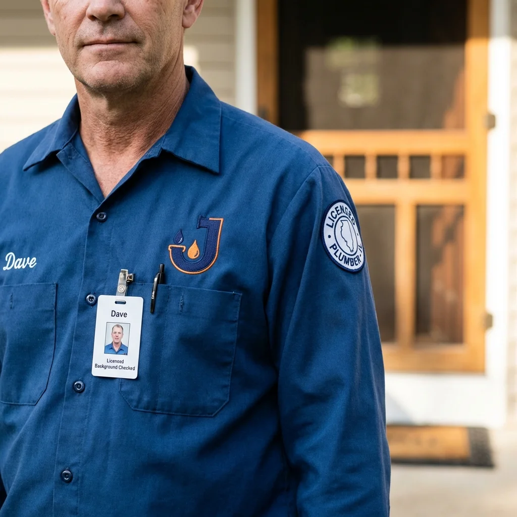 Licensed plumber showing ID badge in Norlina, NC