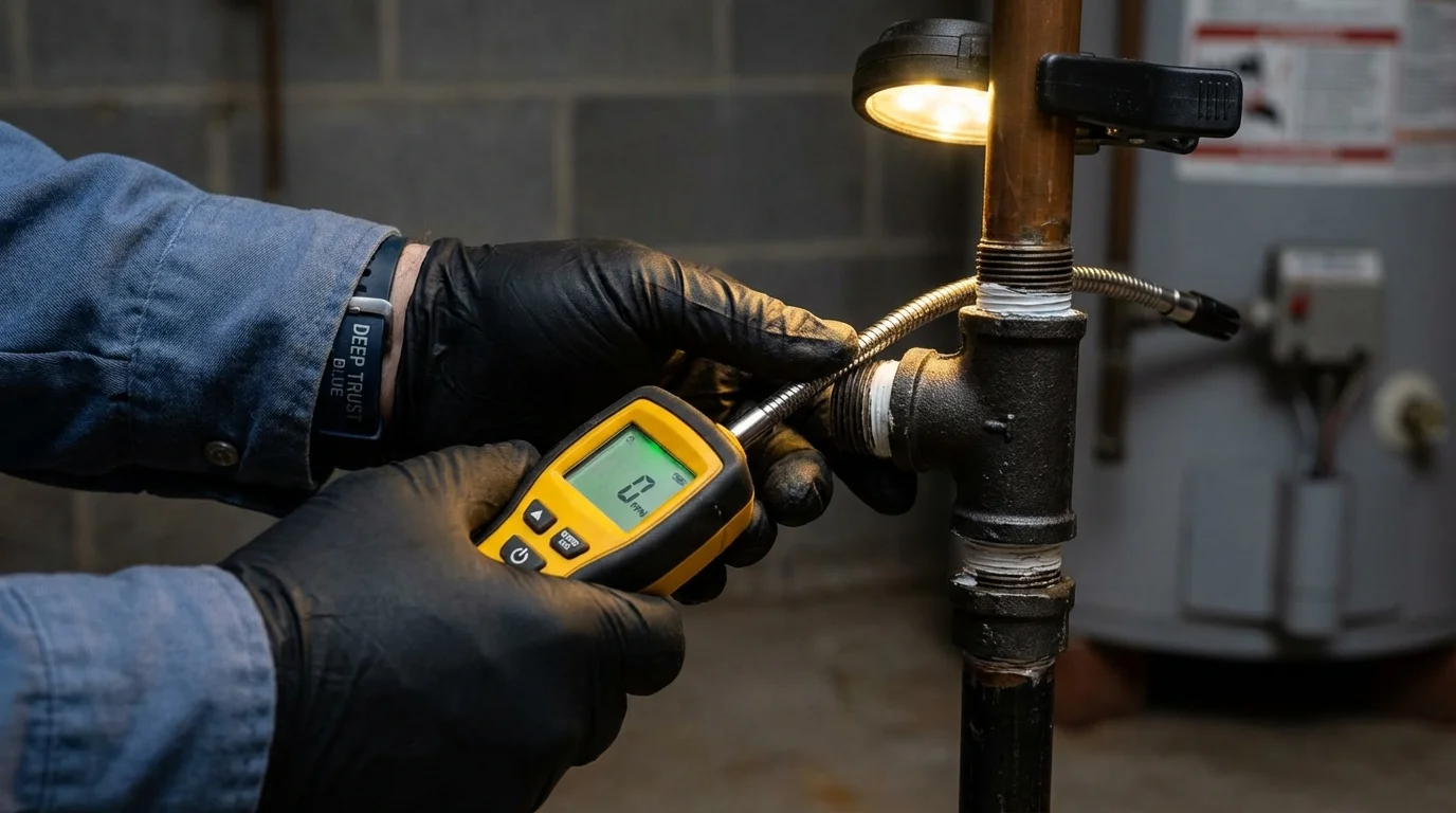 Gas leak detection with electronic sniffer by Johns Plumbing LLC in Norlina