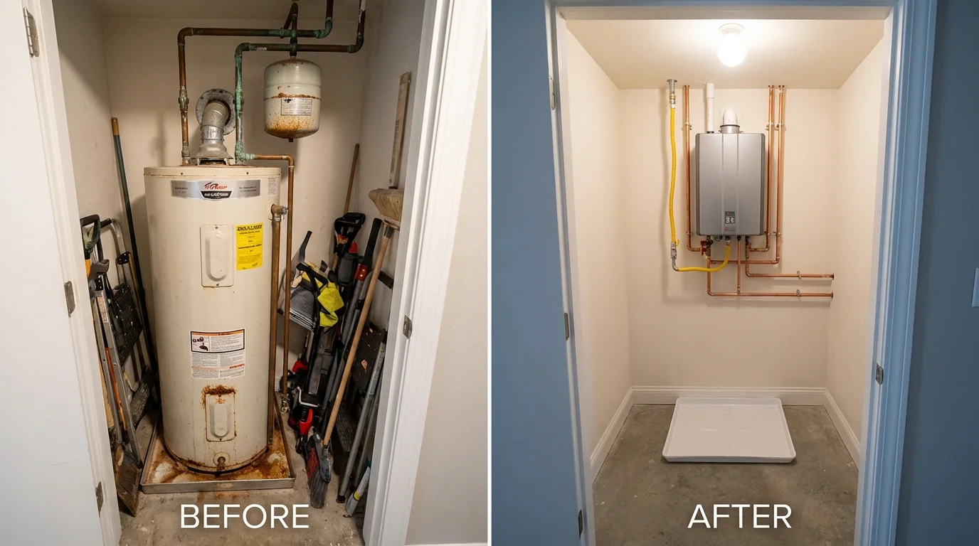 Tank water heater versus wall-mounted tankless unit comparison for Norlina, NC homeowners