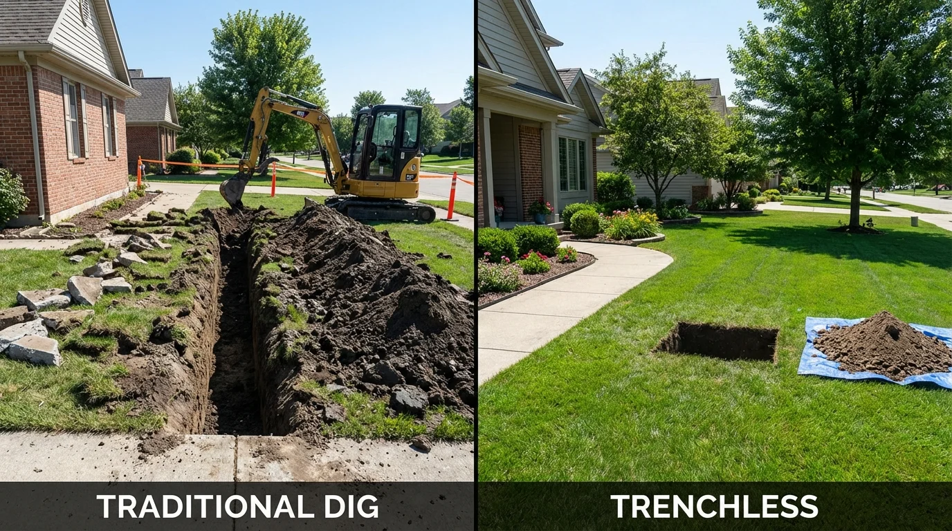 Trenchless sewer repair with minimal yard damage versus traditional excavation in Norlina, NC
